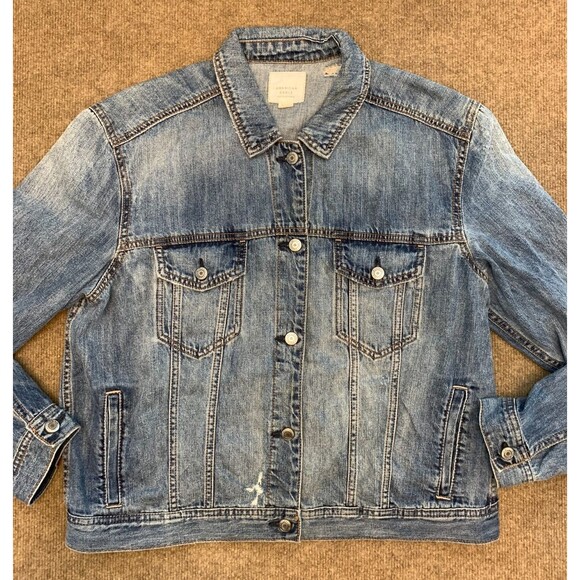 American Eagle Jacket Mens XL Denim Trucker Distressed Y2K  Jean Button Up - Picture 1 of 9